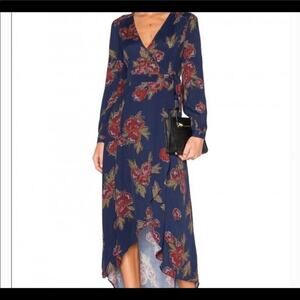 ASTR Isabel wrap dress in navy floral pattern